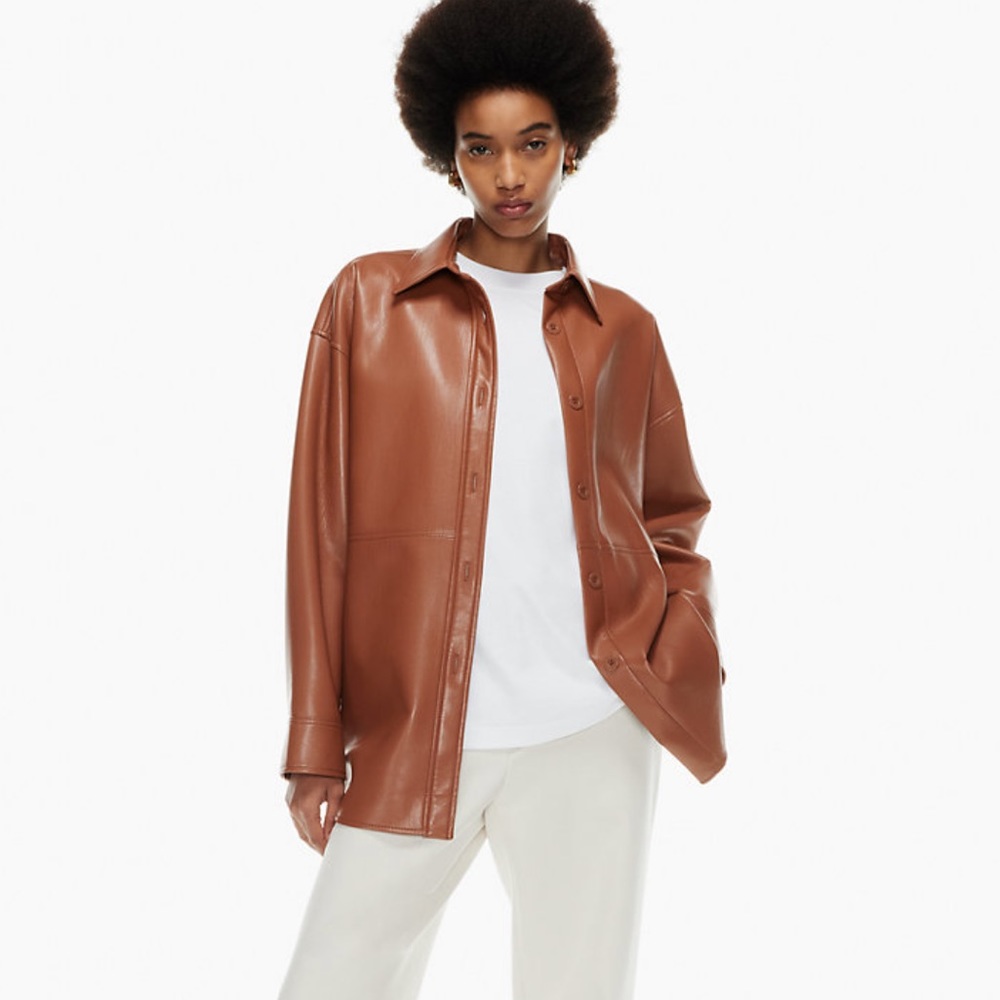 Aritzia Babaton Pelli Shirt Jacket - Brown Leather NWT
